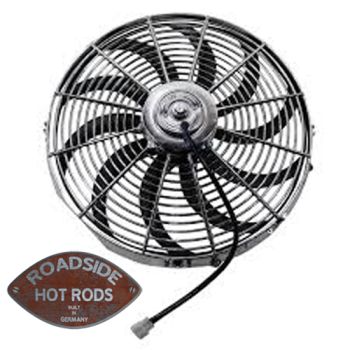 Chrome 16 Inch Curved Blade Electric Radiator Fan Reversible 910-15449-16