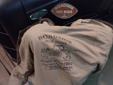 Jacke U.S.N. Roadside Hot Rods  "Sevice*Repair*Parts" "Built in Germany" Olive Handbedruckt RHR-U.S.N.B