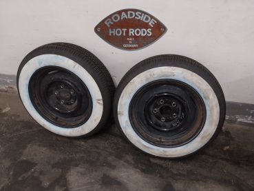 2 Räder Reifen Weisswand Felgen Satz 15"x6 Lochkreis 4,75" 165-60-15" Ford GBR-615WW6.00-165-60
