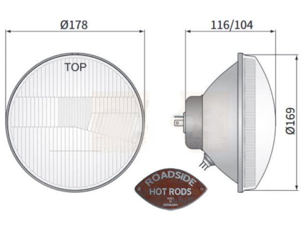 7" H4 Headlight with Parking Light Domed Glass E checked RE.13811.00