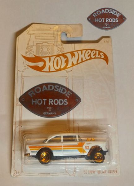 Hot Wheels RHR Edition Model Car 1:64 '55 Chevy Bel Air Gasser White 52 19554B