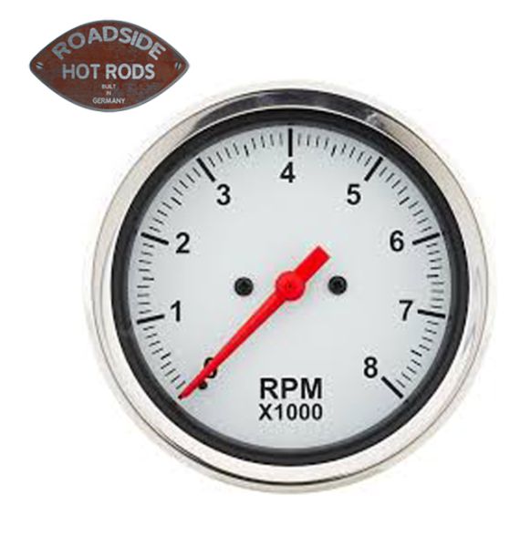 Speedway 3-3/8 Inch Electric Tachometer Gauge White 910-65053