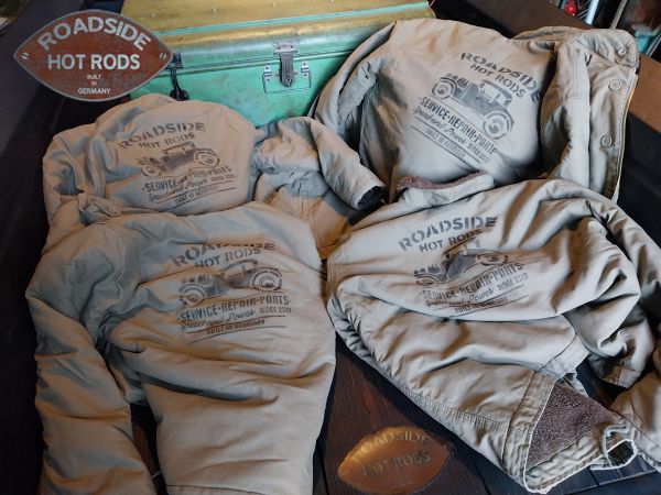 Jacke U.S.N. Roadside Hot Rods  "Sevice*Repair*Parts" "Built in Germany" Olive Handbedruckt RHR-U.S.N.B