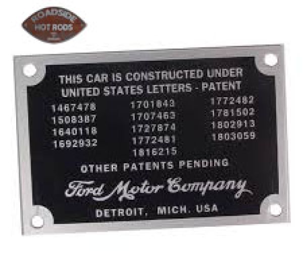 Ford Patent Daten Karosserie Hinweis Schild 1932-34 geätzt B-14001
