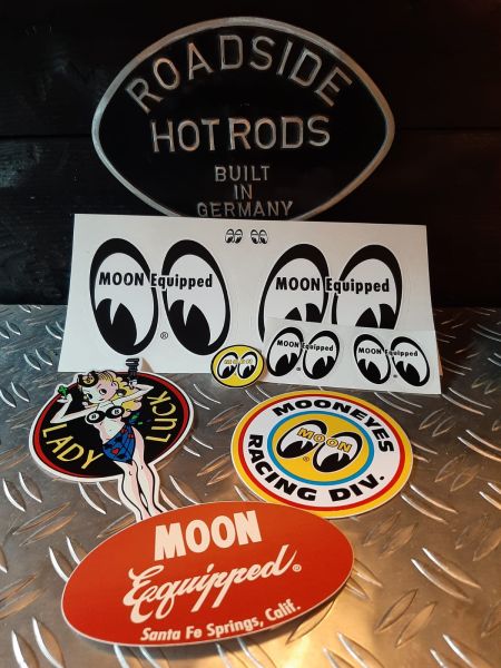 Mooneyes Decal Sticker MOON EQUIPPED Santa Fe Spring Calif. MQD019RD