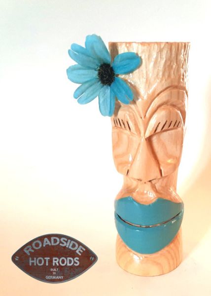 Tiki Holzfigur Flower Dame Hot Rod Deko Schaltknauf Schalthebel D63x195 Tiki07