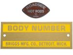 Ford Briggs Karosserie Hinweis Schild Universal geätzt A-18651